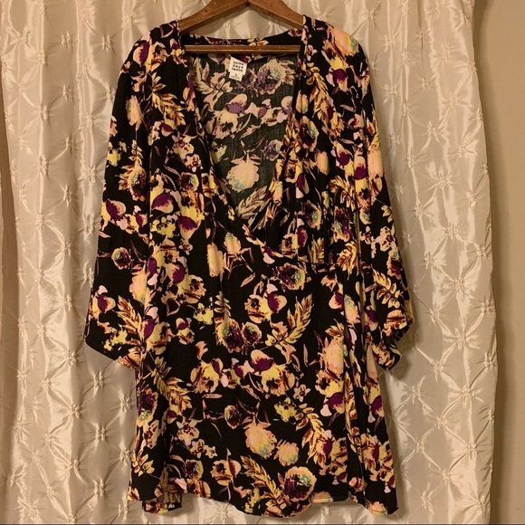 REVOLVE Somedays Lovin Deep End Wrap Dress Black Floral Oversized Mini - Picture 3 of 12
